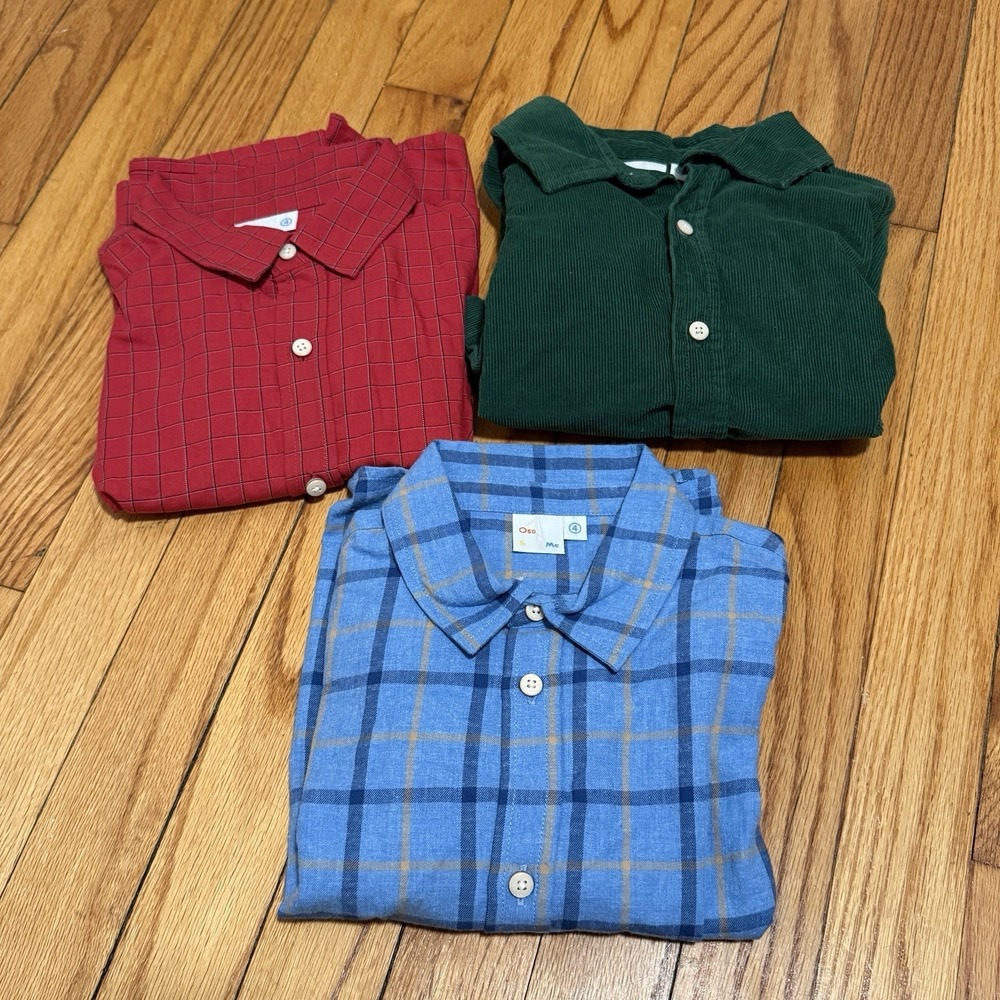 Oso & Me Set of 3‎ Button Down Shirts Red, Blue, Green Size 4